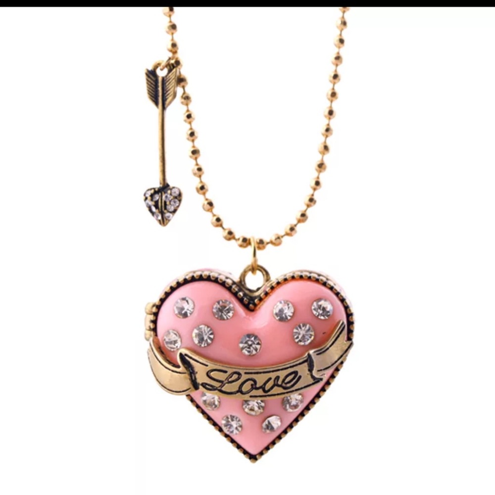 Pink Love Heart Arrow Ring Locket Necklace